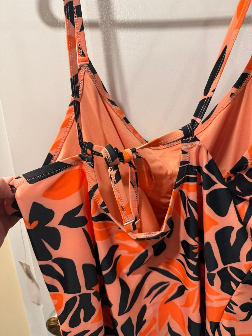 Old Navy Orange and Black Tropical Leaf One-Piece Swimsuit